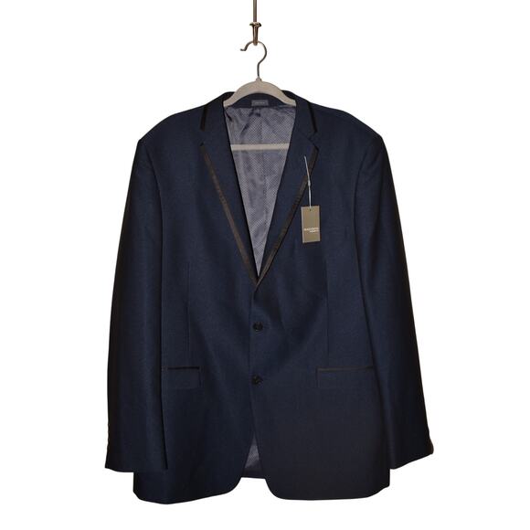 MADISON‎ NEW $160 Modern Fit Blue Two Button Sport Coat Black Trim Men's 46L - Picture 1 of 4
